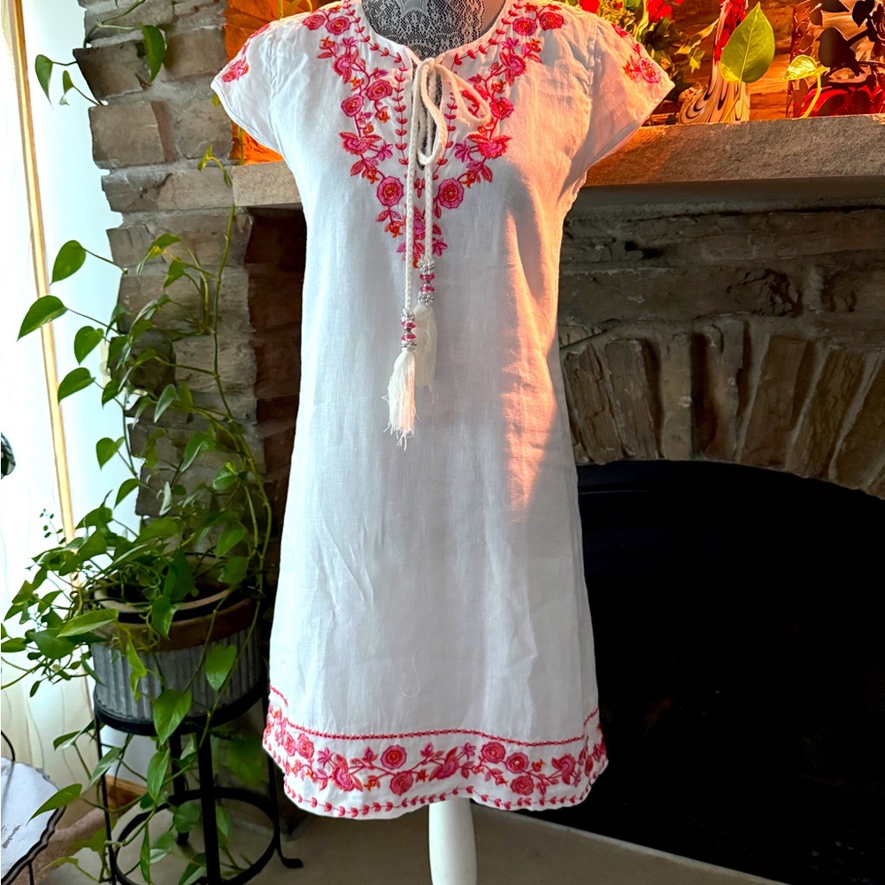 🚩 🆕 NWOT Bella Tu Dress with Pink Embroidery Size: 4